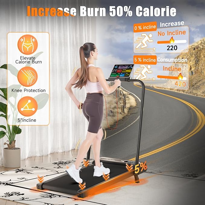 Treadmill with Auto Incline,12-Level Incline Walking Pad Treadmill with Handle Bar,3.0HP Quiet Under Desk 350 lbs Weight Capacity 2 in 1 Foldable Treadmills Walking LED Display for Home Office Gym