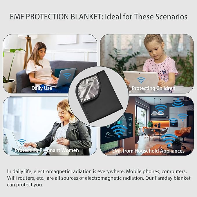 Faraday Blanket, Protection Cotton Blanket, for Cell Phone,Tablet,Laptop- Protection Against Direct Contact from 5G Signal,WiFi,Bluetooth,EMF,RF (Black)