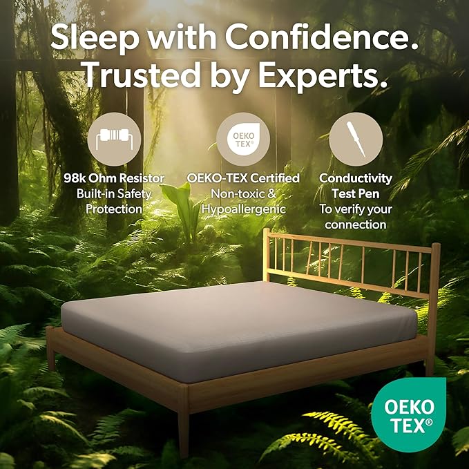 Grounding Sheet (Organic Cotton with Silver Fibres), Deep Sleep, Recovery & Sleep Optimisation, Grounded Bed Sheet for Natural Sleep Therapy, Breathable Fitted Sheet, Deep Pocket, Queen, Gray