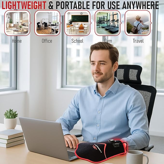 LuminousRLT Red Light Hand Mitt – Red & Near-Infrared LED's(660nm & 850nm) Wrap for Hands & Wrists, 176 LEDs, Auto Shut-Off Timer