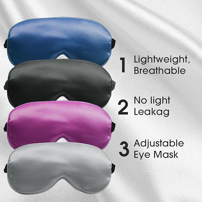 Sleep Mask, 4 Silk Dark Eye Mask for Sleeping High Light Blocking, Beauty Light-Blocking Eye Mask with Adjustable Strap, Smooth Soft Eye Mask for Women Men