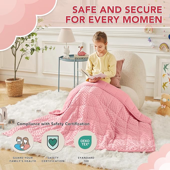 CuteKing Weighted Blanket - Weighted Blanket with Premium Glass Beads - Heavy Blanket Crystal Velvet for Comfort Sleep - Thick Blanket All Season (10lbs, 48"x72", Pink Bubble)