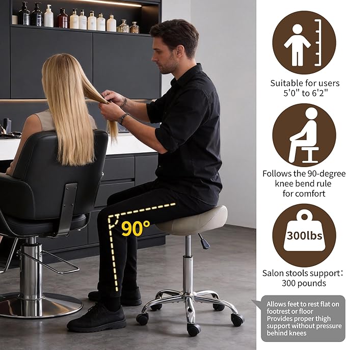 Saddle Stool, Swivel Saddle Stool with Wheels, Adjustable Rolling Stool 18"-26", Faux Leather Rolling Stool for Salon, Massage, Clinic, Lab, Office (Light Grey, 1PCS (18"-26"))