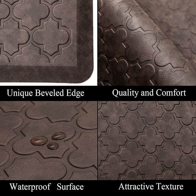 HEBE Kitchen Mat Cushioned Anti Fatigue Comfort Floor Mat Oversized 20"x60" Waterproof Non Slip Kitchen Rug Runner Laundry Room Rug Floor Carpet Heavy Duty Comfort Standing Mat Pads, Brown