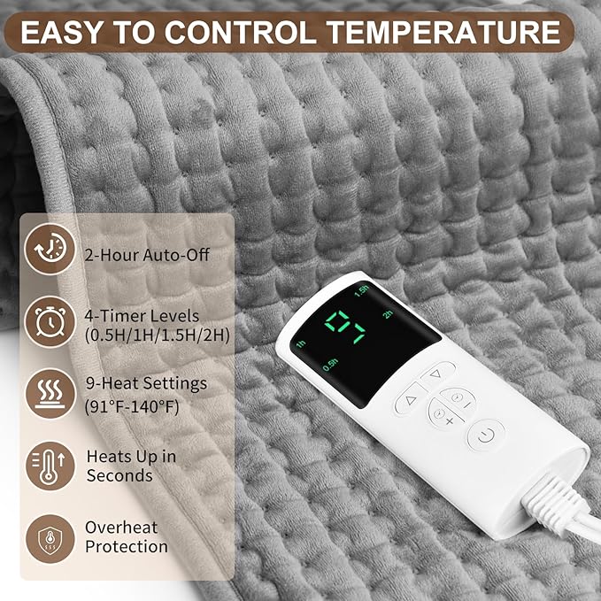 Heating Pad for Back Pain Relief 17"x33" Large, Moist Dry Heat Options, XL Electric Heating Pads, 9 Heat Settings, Machine Washable, Auto-Off, Gifts for Women, Mom, Men