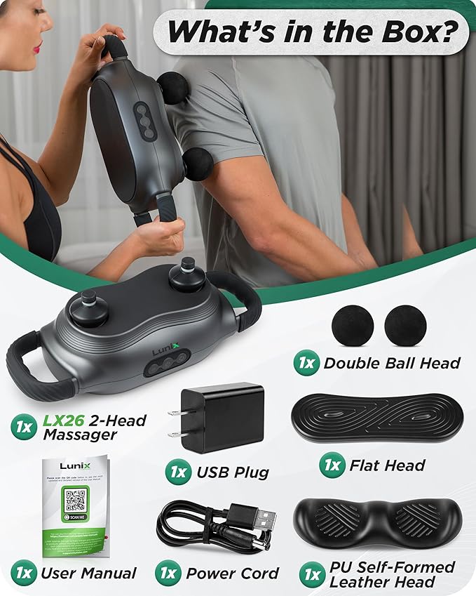 Lunix LX26 FSA Massager for Legs & Full Body, Handheld Vibration Massager for Stress Relief, Relaxation & Muscle Comfort at Home, Chi Swing, Interchangeable Heads, USB Rechargeable, Ergonomic Grip