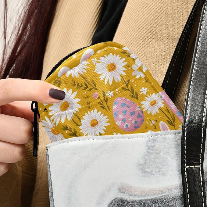 Yellow Daisy Bunny Flower Travel Pill Organizer Case Box Container Weekly Portable Vitamin Medicine Holder Storage Bag with Zipper Removable