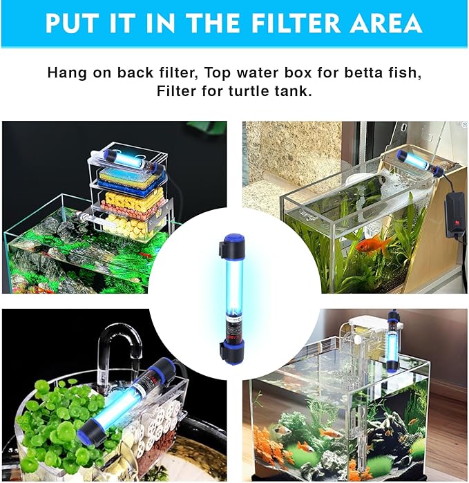 7W UVC Aquarium Light for Fish Tank and Pond – Quartz Tube Waterproof UV Lamp, Water Clarifier for Clearer Water