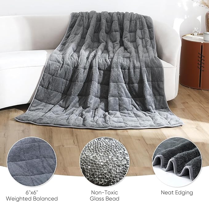 Sherpa Weighted Blanket for Adults, 15 lbs Furry Bed Blanket for Deep Sleep, Super Plush Blanket with Soft Weighted Blanket 60 x 80 inches, Grey