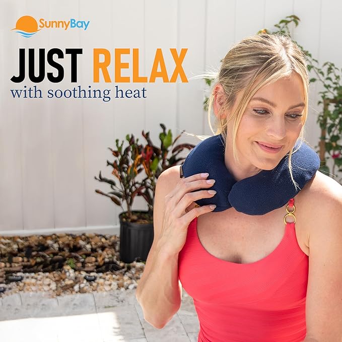 SunnyBay Microwave Heating Pad, Microwavable Heated Neck Pillow for Moist Hot Therapy, Heated Neck and Shoulder Wrap with Flax Seeds Filling and Washable Cover, 12"X12"X2", 2.5 lbs, Navy Blue