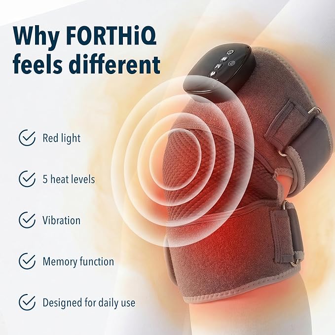 FORTHiQ RED+ Knee Massager with Heat and Red Light Therapy for Pain Relief, Knee Brace with 2 Wavelengths, 3 Massage & 4 Pulsing Modes, 5 Heat Levels, 52 Lights, FSA-HSA Eligible, 2 Pieces