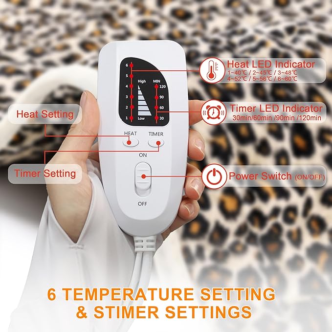 Deepsoon Heating Pad,Electric Heating Pads for Back,Neck,Abdomen,Moist Heating Pad for Shoulder,Knee,Arms,Legs,Dry/Moist Heat & Auto Shut Off,Christmas Gifts for Men and Women,Leopard Print,24x12 Inch