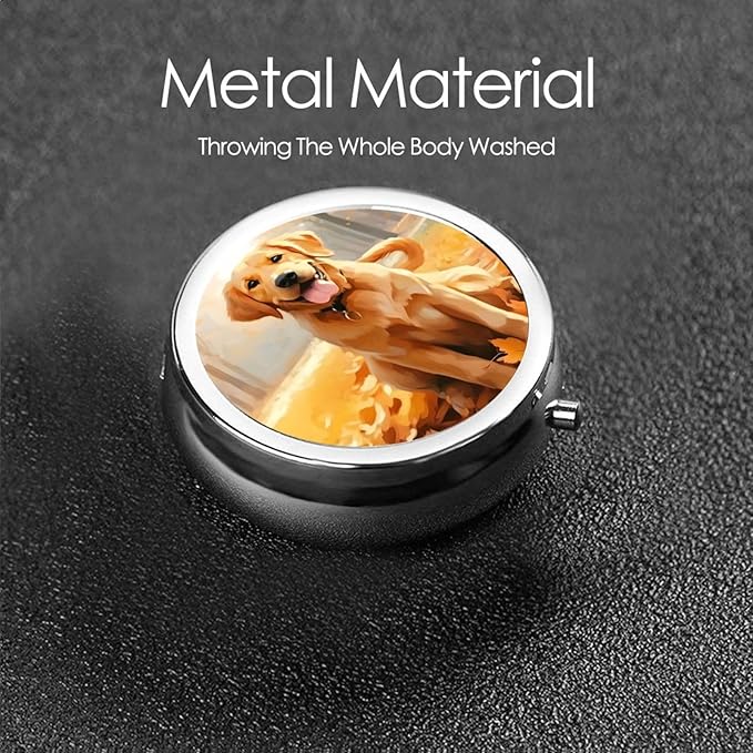 Autumn Forest Cute Dog Labrador Pill Box 3 Compartment Pill Case, Portable Medicine Pill Organizer for Pocket Purse Pill Box Decorative Metal Medicine Vitamin Organizer