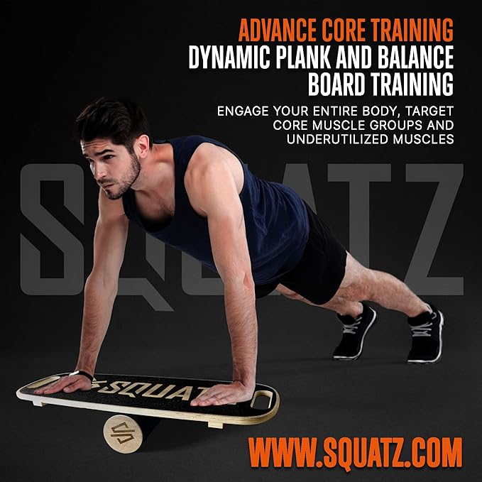 SQUATZ Wooden Balance Board, Standing Desk Anti Fatigue Mat Exercise Equipment with Ergonomic Design and Comfortable Non-Slip Surface, Wobble Board for Skateboard, Hockey, Snowboard, Black (SQDBB-1)