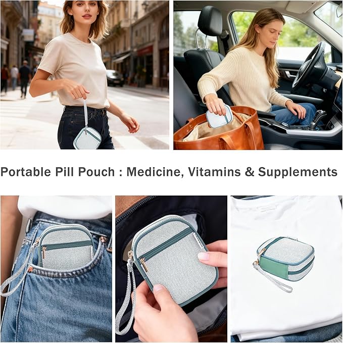 Weekly Travel Pill Organizer 2 Times A Day Pill Case for Purse with Removable AM PM 7 Day Pill Box Holder,Cute Medication Organizer Pill Container for Medicine, Vitamin, Supplement(Teal, Medium)