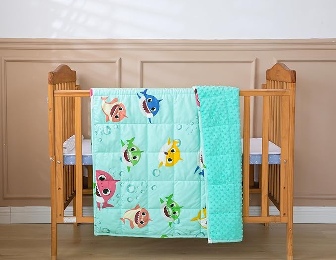 Sivio Weighted Blanket 5 lbs, Super Soft Crystal Velvet & Minky Dots Cartoon Patterns Reverise Heavy Throw, Heavy Blankets, 36 x 48 Inch Green Shark