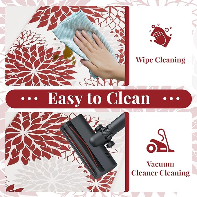 PVC Anti-Fatigue Kitchen Mats Set of 3, Non-Slip Kitchen Rugs, Comfort Standing Runner Rug, Multipurpose Indoor Mats for Laundry, Office, Bedroom, Sink, Bathroom, red