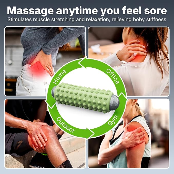 Mini Electric Massage Roller 4 Speeds Vibrating Massage Ball, 2-in-1 Portable Muscle Massager Gun & Roller for Muscle Relief, Detachable Heads, Rechargeable, For Fitness, Office, Travel (Green)