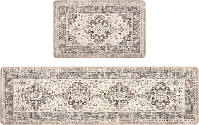 Pauwer Anti Fatigue Kitchen Mat Set of 2 Non Slip Kitchen Mats for Floor Cushioned Kitchen Rugs Comfort Standing Mat Farmhouse Waterproof PVC Foam Kitchen Floor Mat Runner