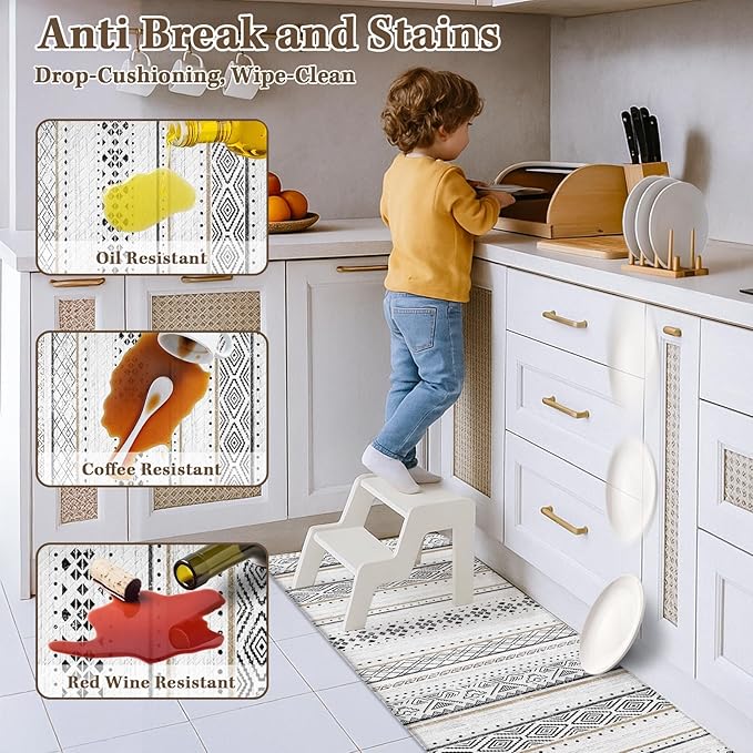 Arttown Anti Fatigue Mats for Kitchen Floor, Moroccan Farmhouse Kitchen Mats Cushioned Anti Fatigue Rug, Waterproof Non-Slip Washable Kitchen Rugs - Black/Brown