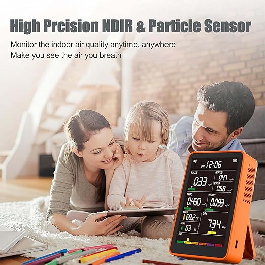Professional Indoor Air Quality Monitor with AQI Alerts, Portable Real-Time Detector for Home, Car, Plants & Pet