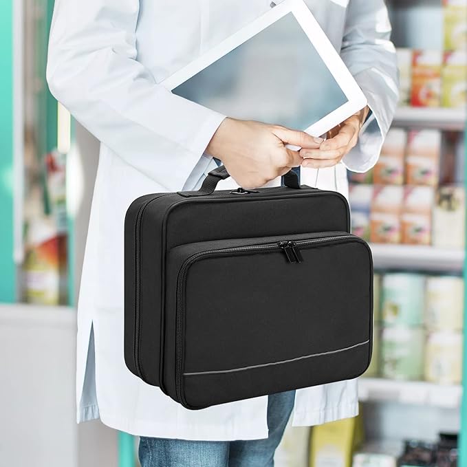 Damero Pill Bottle Organizer, Medicine Bottles Storage Bag Medication Travel Carrying Case for Pill Organizer, Vitamins, Medical Supplements, Black, Patent Design