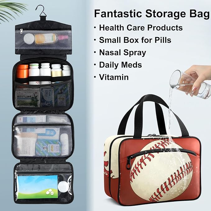 Fustylead Retro Baseball Large Medical Storage Bag with Zipper Empty First Aid Bag Trauma Kit for Traveling Hiking Camping Backpacking