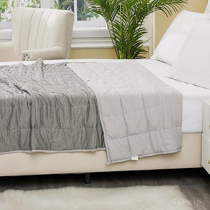 Satwip Cooling Weighted Blanket 20 lbs Queen Size Cool Moire Jersey Bed Blanket for Hot Sleeper with Soft Breathable Sanded, 60 x 80 inches, Grey