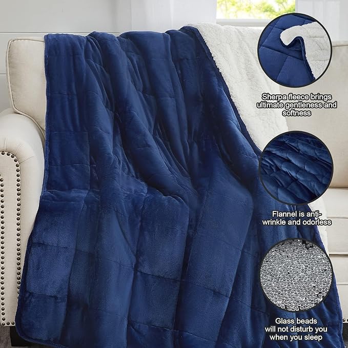 yescool Weighted Blanket for Adults (15 lbs, 48" x 72", Sapphire Blue) Heavy Blanket for Sleeping Perfect for 140-160 lbs, Twin Size Breathable Blanket with Premium Glass Bead