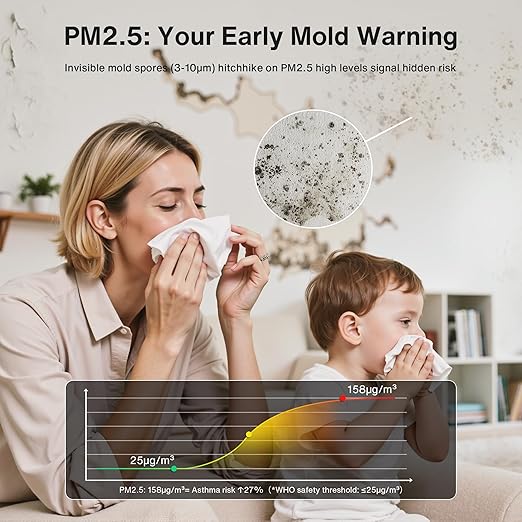 bonoch 16 in 1 Air Quality Monitor Indoor 7" Display 9 AQI+7 AQI Alerts, CO2 Monitor Air Quality Tester for CO2, TVOC, PM2.5 PM1.0 PM10, HCHO Temperature Humidity AQI & Time Air Quality Meter for Home