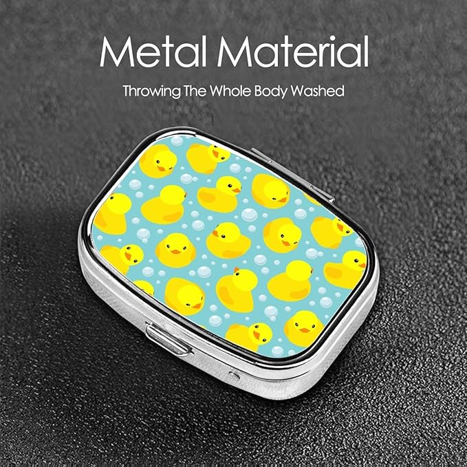 Small Pill Box Yellow Rubber Ducks, Cute Pill Case for Purse, Metal Travel Pill Holder Portable Pill Container Holder Storage for Supplement, Vitamin, Fish Oil, Medicine