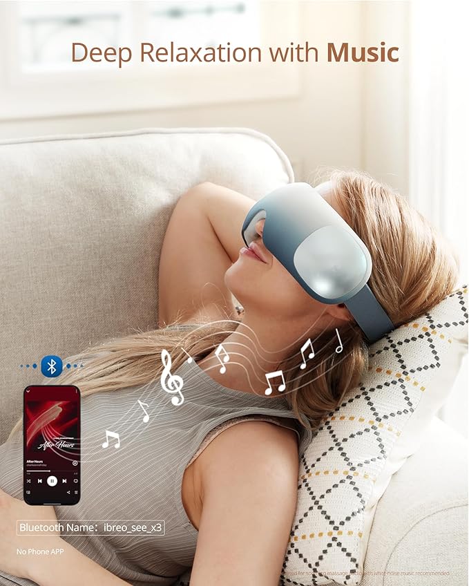 Ultra Light Eye Massager with 2 Level Heat, 120 Mins Uses, 3 Air Compression & Massage Modes, Heated Eye Mask with Bluetooth Music for Migraine Relief, Strain and Dry Eyes, Eye Relief for Women Men