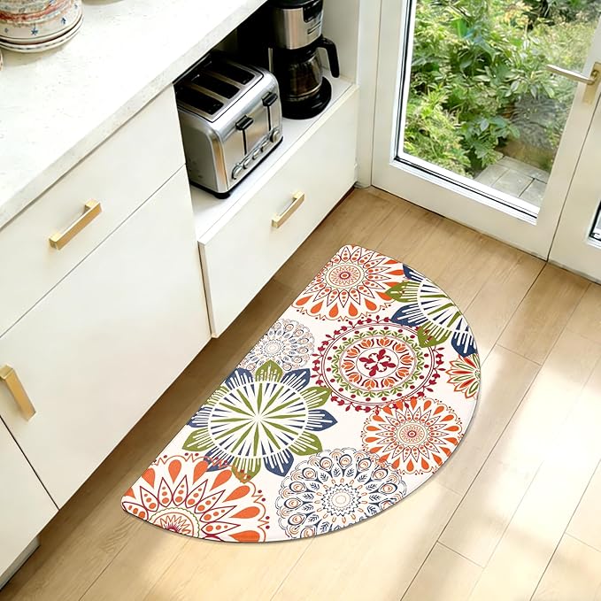 PVC Anti-Fatigue Kitchen Mats, Non-Slip Semi Circle Rug, Comfort Standing Runner Rug, Multipurpose Indoor Mats for Laundry, Office, Bedroom, Sink, Bathroom,Colorful Pattern,size18 x30