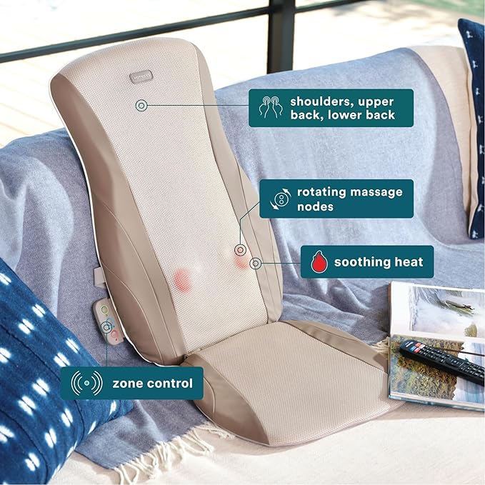 Homedics Shiatsu Back Massage Cushion with Adjustable Speeds and Comforting Heat Fits Most Chairs, Brown, 1 Count
