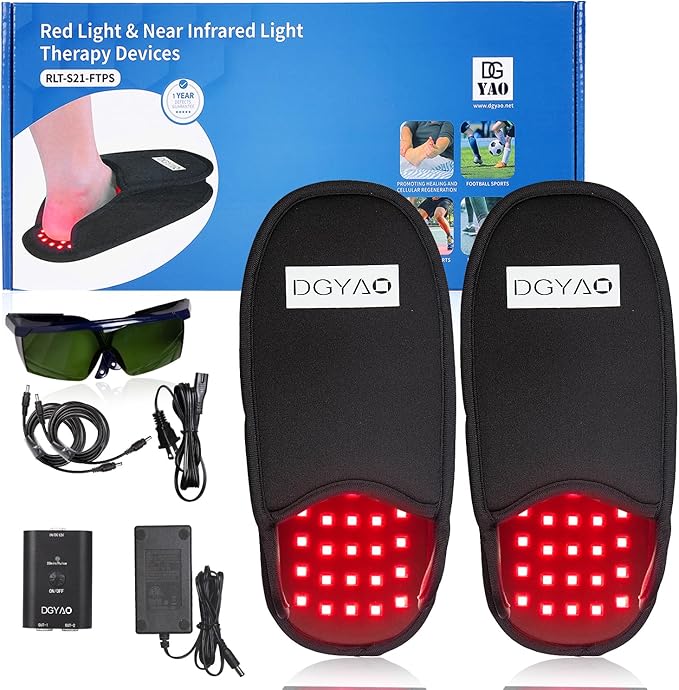 Red & Infrared Light Therapy Device for Foot Pain Relief 660nm & 880nm LED Light Therapy Slippers with Pulse Mode Full Cover Feet Toe Instep Sole Home Use (Two Pads)