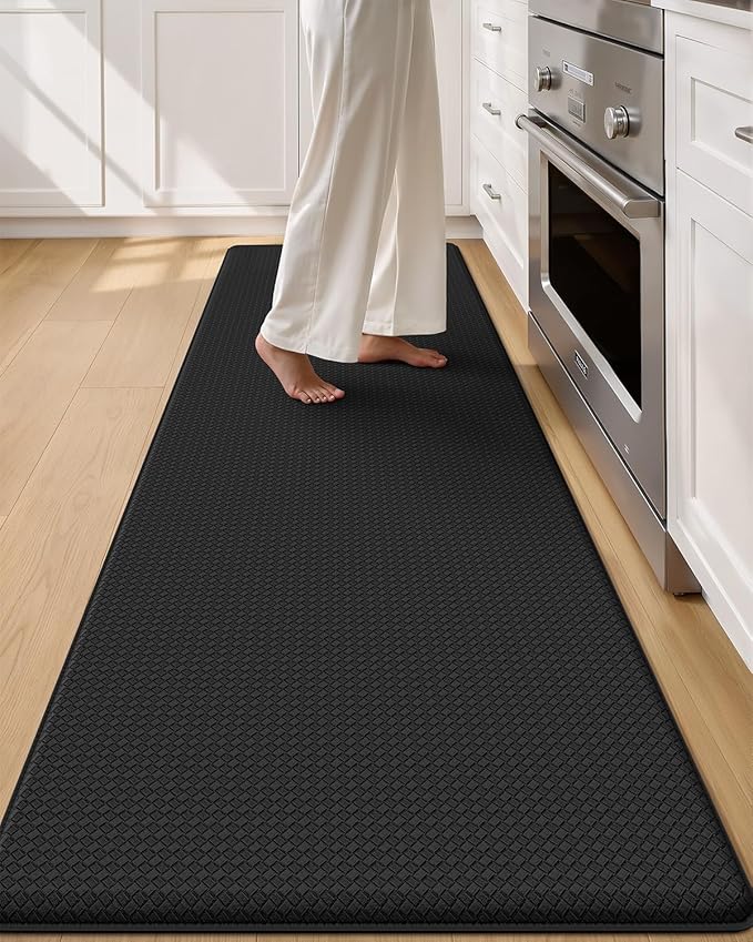 Color&Geometry Anti Fatigue Cushion Kitchen Mat for Floor -24"x94",Wide,Easy Clean, Water & Oil Proof, Anti Slip, Foam Rubber Runner Rug for Front Sink Comfort Standing,Black