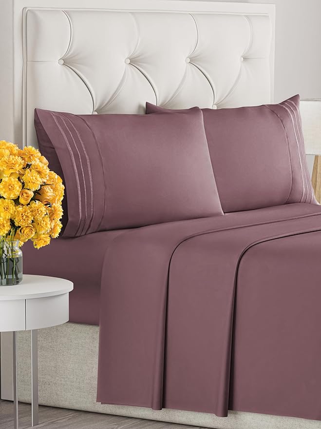 Queen Size 4 Piece Sheet Set - Extra Soft, Breathable & Cooling Sheets - Hotel Luxury Durable Bed Sheets for Women & Men - Deep Pockets, Easy-Fit & Wrinkle-Free Sheets - Cool Plum Oeko-Tex Bed Sheets