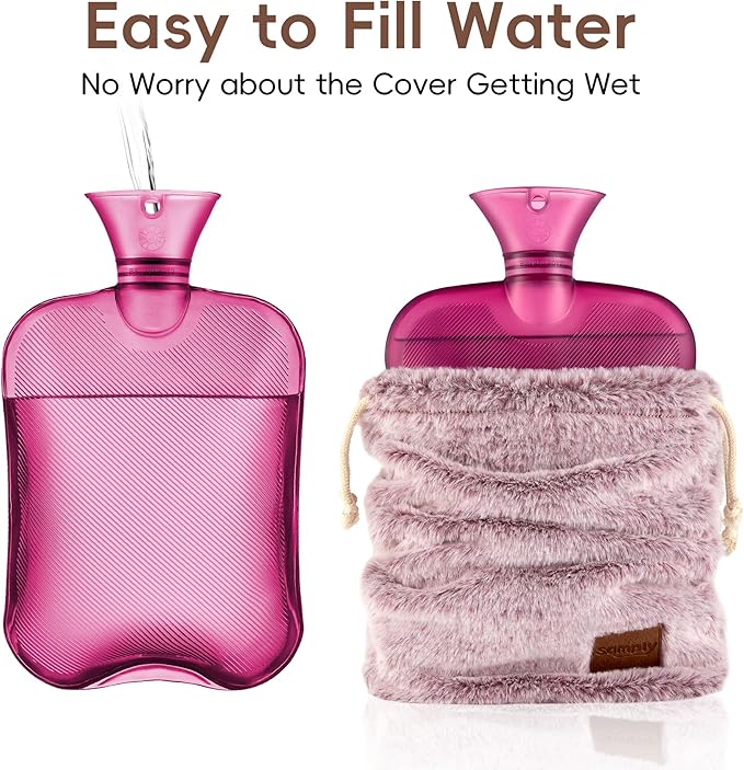 samply Hot Water Bottle with Soft Cover, 2L Hot Water Bag for Menstrual Cramps, Neck and Shoulder Pain Relief, Hot Compress, Hand Feet Warmer, Violet