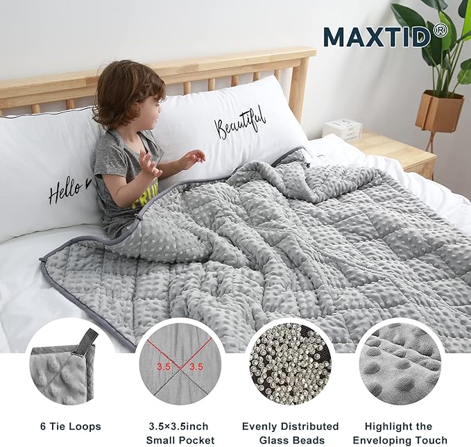MAXTID Kids Weighted Blanket Reversible Heavy Blankets Hush Warmed Blanket Gifts for Kids Boy 2lbs(Grey 36”x48”)
