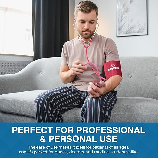 PrimaCare Medical DS-9197-PK Professional Classic Series Manual Adult Size Blood Pressure Kit, Emergency Bp kit with Stethoscope and Portable Leatherette Case, Nylon Cuff, Pink