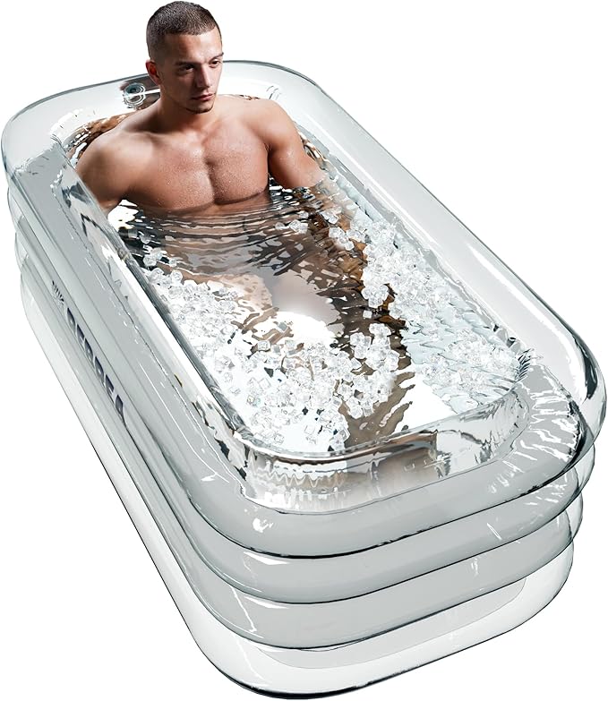 Inflatable Ice Bath Tub -XL Clear See Through - Ice Plunge Tub for Cold Water Therapy - Portable Cold Plunge Tub - Indoor & Outdoor - Inflatable Tub for Adults - Ice Tub for Athletes - Cold Tub