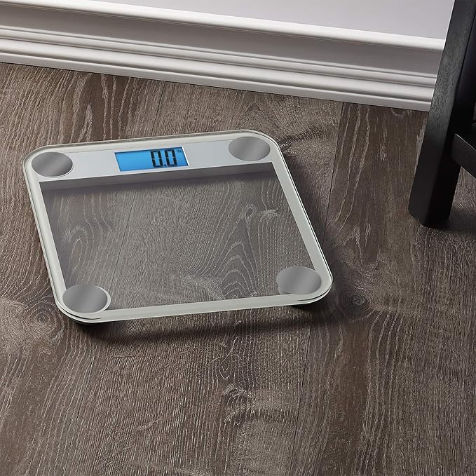 Eat Smart Digital Bathroom Scale, Highly Accurate Digital Bathroom Scale for Body Weight, 440 lb Capacity, Large Durable Glass Platform, Step On Technology, Silver