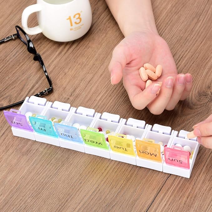 Detachable Pill Organizer,Weekly Pill Box 1 Time a Day,Large Daily Pill Case for Pills/Vitamin/Fish Oil/Supplements(Rainbow)