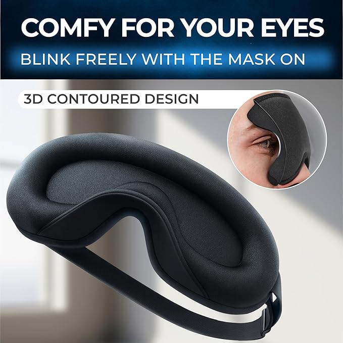 Peace&Quiet | PQ Sleep Mask for Side Sleepers - 3D Contoured Light Blocking Sleeping Mask for Women and Men, Lightweight & Soft Eye Shade Cover for Deep Rest, Premium Quality (Black)
