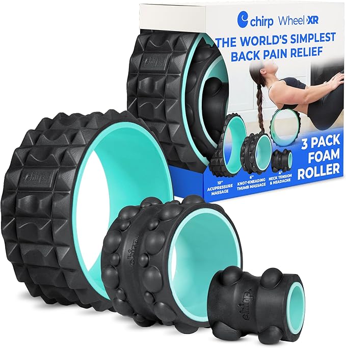 Chirp Wheel XR 3P Massage Roller Set - 10” Acupressure, 6” Knot-Kneading Thumb, 4” Neck & Headache Tension Relief, High Density Foam Massage Rollers for Back & Neck Pain, 500lbs Capacity, Mint