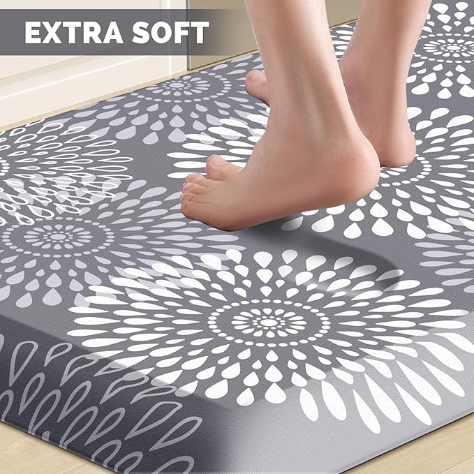 LuxStep Kitchen Mat Waterproof Kitchen Rugs for Floor Cushioned Anti-Fatigue Mat Non-Slip Standing Desk Mat Comfort Floor Mats for House Sink Office 24" x 70"-4/5 Inch Grey