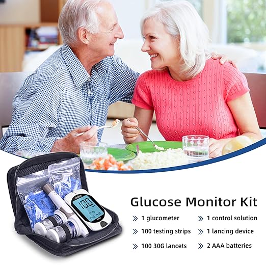 Metene TD-4116 Blood Glucose Monitor Kit, 100 Glucometer Strips, 100 Lancets, 1 Blood Sugar Monitor, Blood Sugar Test Kit with Control Solution, Lancing Device, No Coding, Large Display