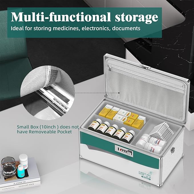 Glosen Medicine Lock Box with Combination Lock,Medication lock box【Extra Large16 x 9.25 x 7.5 Inch】 medicine safe lock box,medical box organizer