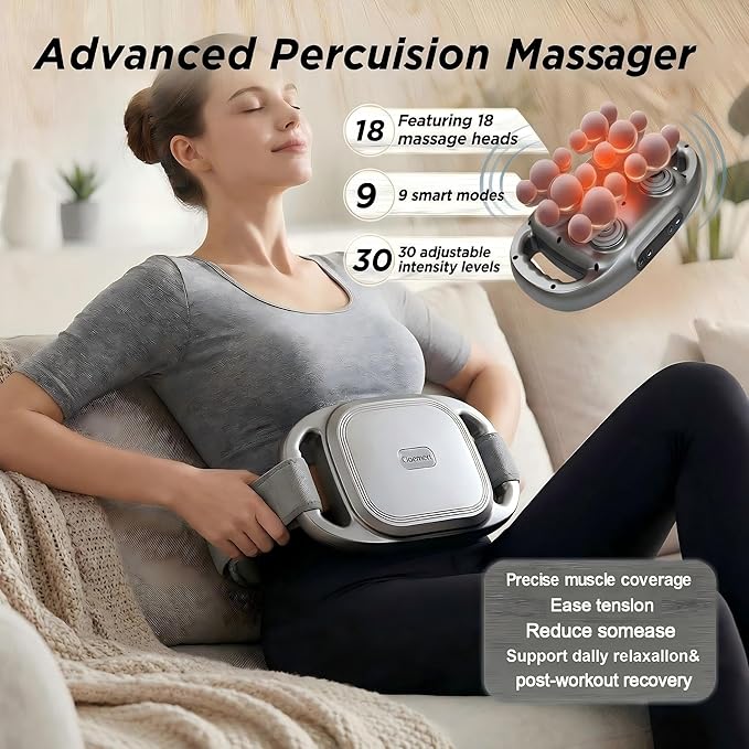 Goemeri 18-Head Massage Gun Set – Deep Tissue Percussion Massager with 9 Smart Modes & 30 Speed Levels, Quiet Handheld Muscle Massager for Back, Shoulder, Waist & Leg Relief, Ideal Gift