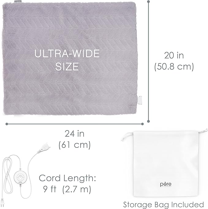 Pure Enrichment PureRadiance Ultra-Wide Luxury Heating Pad, Patented Design, Soft Faux Fur, Micromink, 6 Heat Settings, Machine Washable, Large, 20”x24” (Amethyst Dusk)